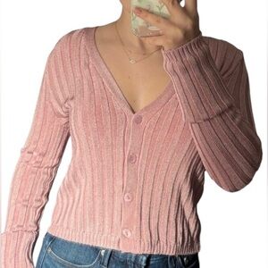 Danielle Guizio Blush Ribbed Cardigan